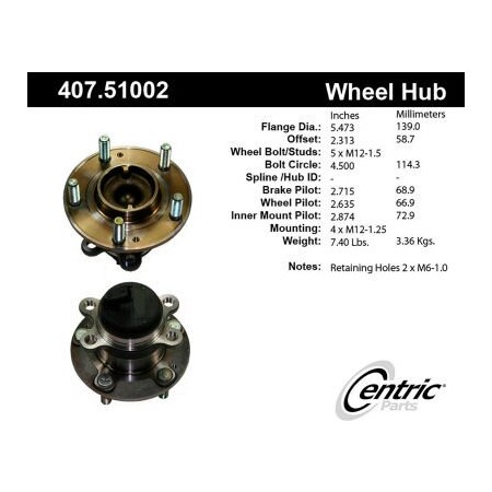 Centric Premium Hub and Bearing Assembly; With Integral ABS, Parts 407.51002
